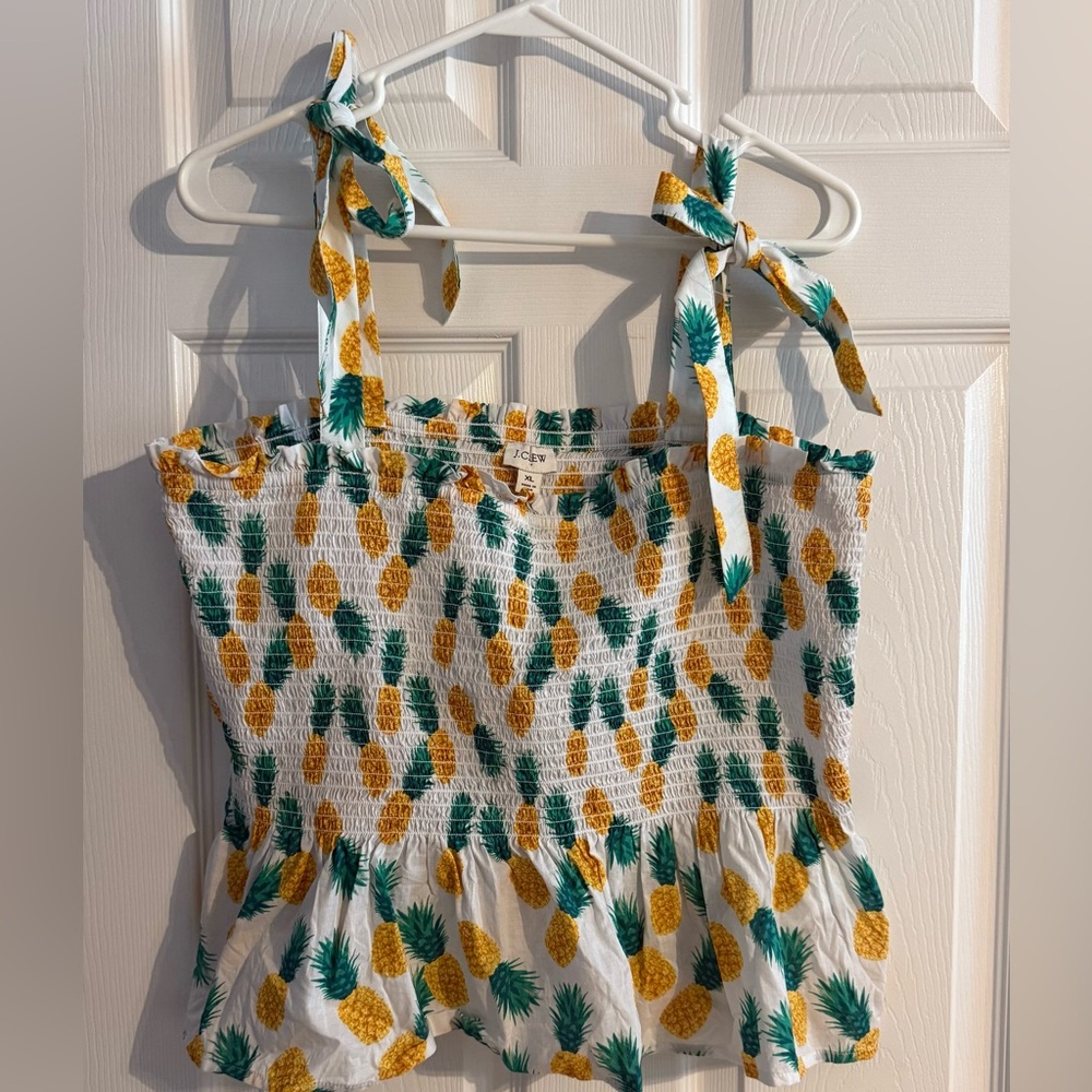 J.Crew Pineapple Print Smocked Peplum Tank Top‎ XL